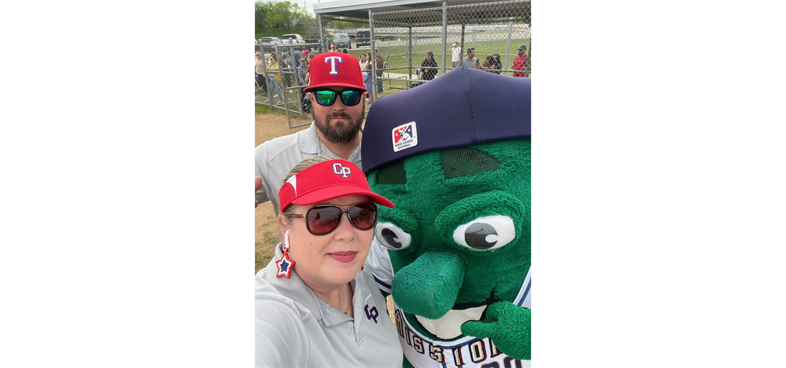 Missions' Ballapeno, Amy Smith, League President & John LaBuhn, VP of Ops - Opening Day 2024.